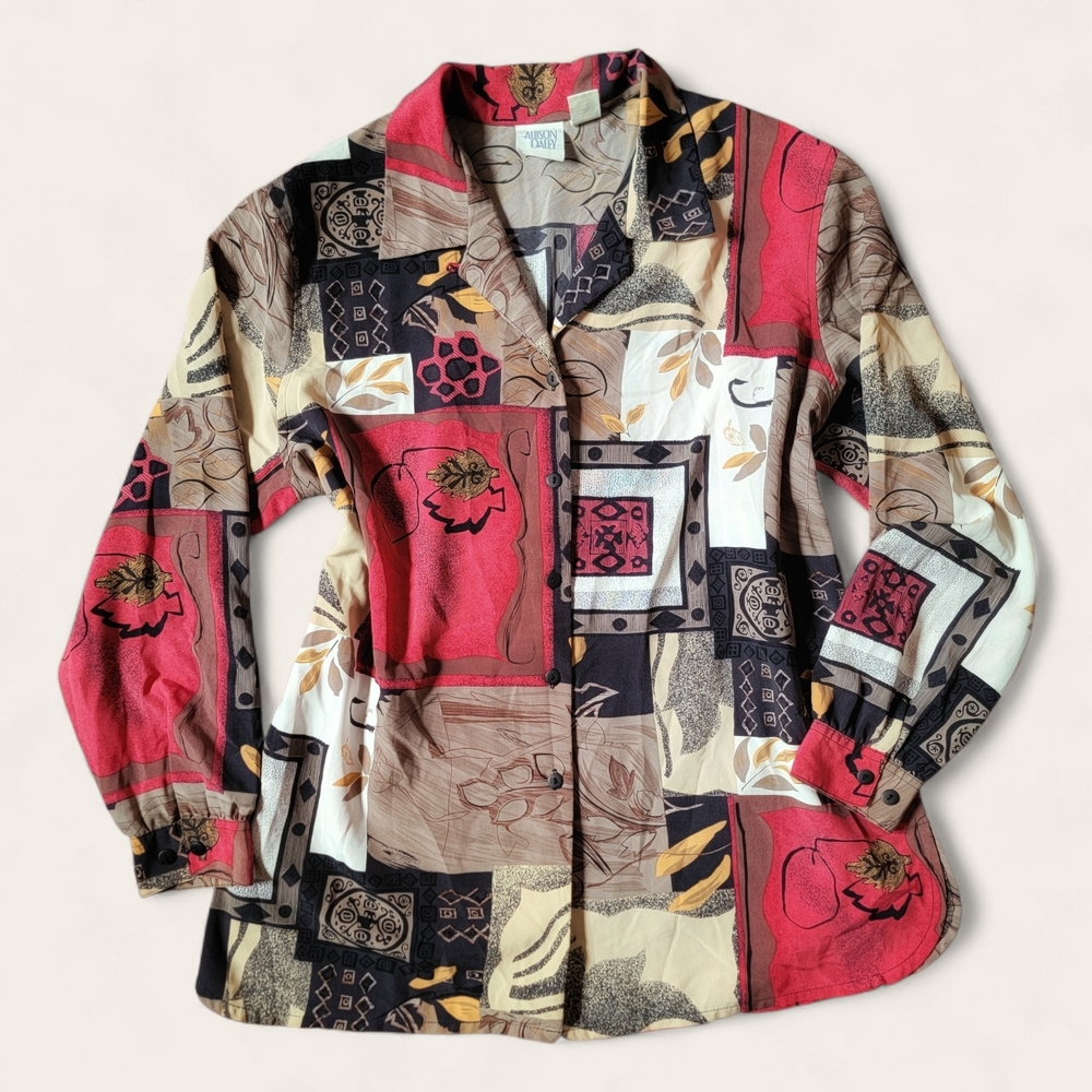 Allison Daley Multi-Color Patchwork Button-Up Shi… - image 1